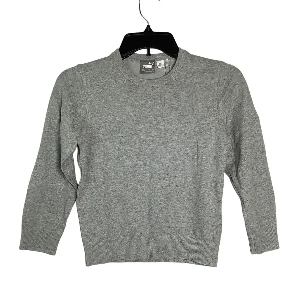 Puma Kids XS Grey Heather Crew Neck Pullover Sweater Classic Athleisure W7-2